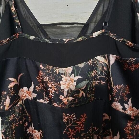 Anthropologie Adelyn Rae Rosanna Pink on Black Floral‎ print jumpsuit size L NEW - Picture 6 of 16